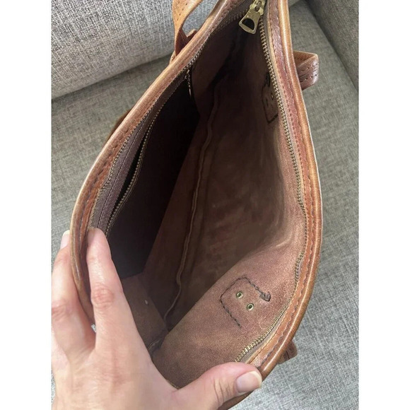 Vtg Brown Leather Shoulder Bag Boho Native American Polychrome Geometric Figure - Picture 5 of 11